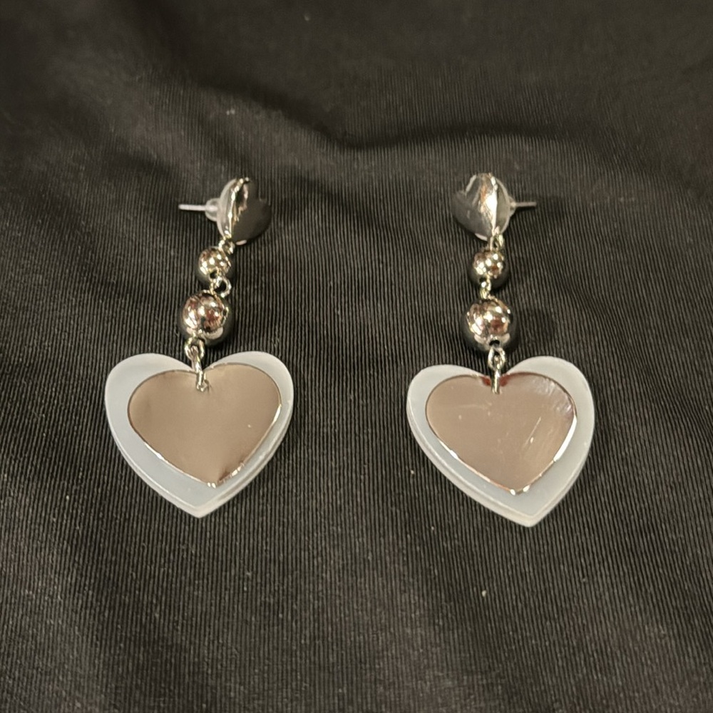 Silver Heart Dangle Stud Earrings